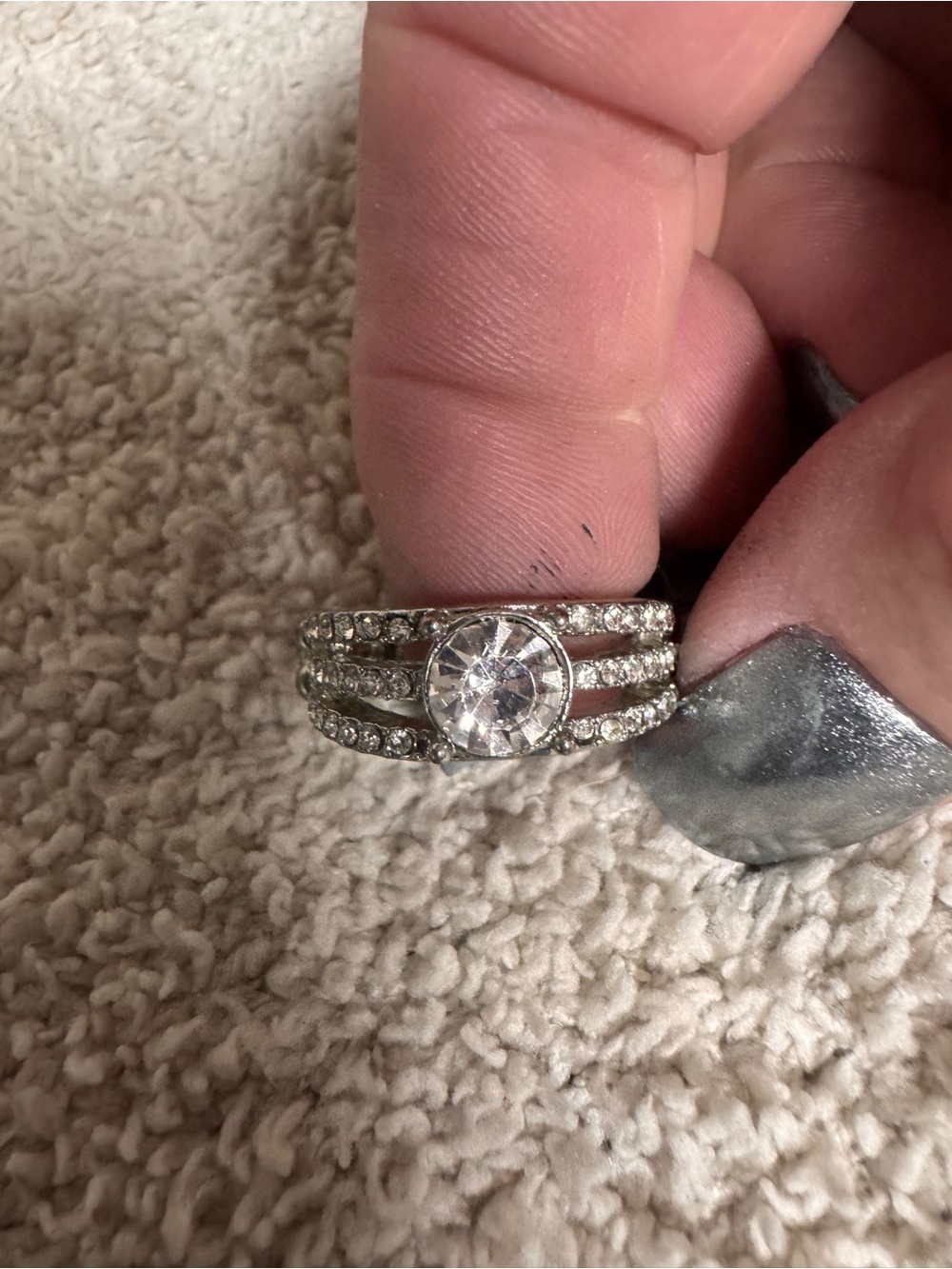 Paparazzi Silver Triple-Band Ring with Clear Center Stone